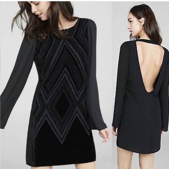 Express Black Velvet Open Back Dress, Size XS - Picture 1 of 10